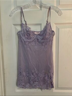 Vintage Victoria's Secret Lavender Lace Slip Chemise with Floral Detail